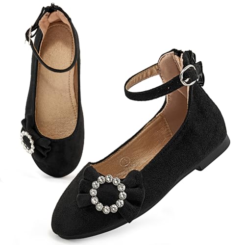 FUDYNMALC Girls Dress Shoes Ballet: Rhinestones Bow Princess Flats for Toddle Little Big Kids Mary Jane Footwear Wedding Party