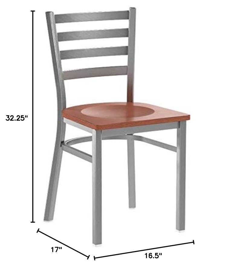 Image of Flash Furniture 2 Pk. HERCULES Series Clear Coated Ladder Back Metal Restaurant Chair - Cherry Wood Seat