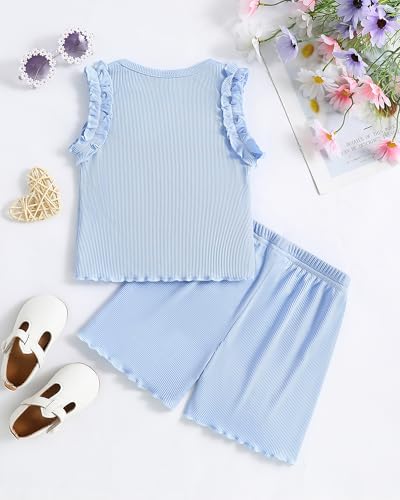 Image of Weebaby Toddler Girl Clothes Baby Summer Outfits Sleeveless Halter Top Ruffle Short Set Cute Kids Clothes Girls