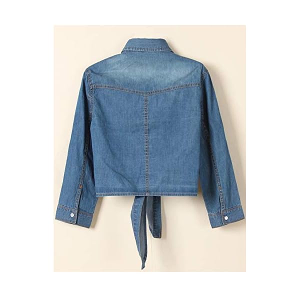Omoone-Womens-34-Sleeve-Denim-Crop-Top-Tie-Knot-Shirt-Cardigan Omoone Women's 3/4 Sleeve Denim Crop Top Tie Knot Shirt Cardigan (Dark Blue, XL)