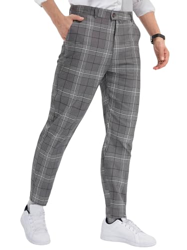 Floerns Men's Plaid Slim Fit Dress Pants Business Casual Suit Trousers