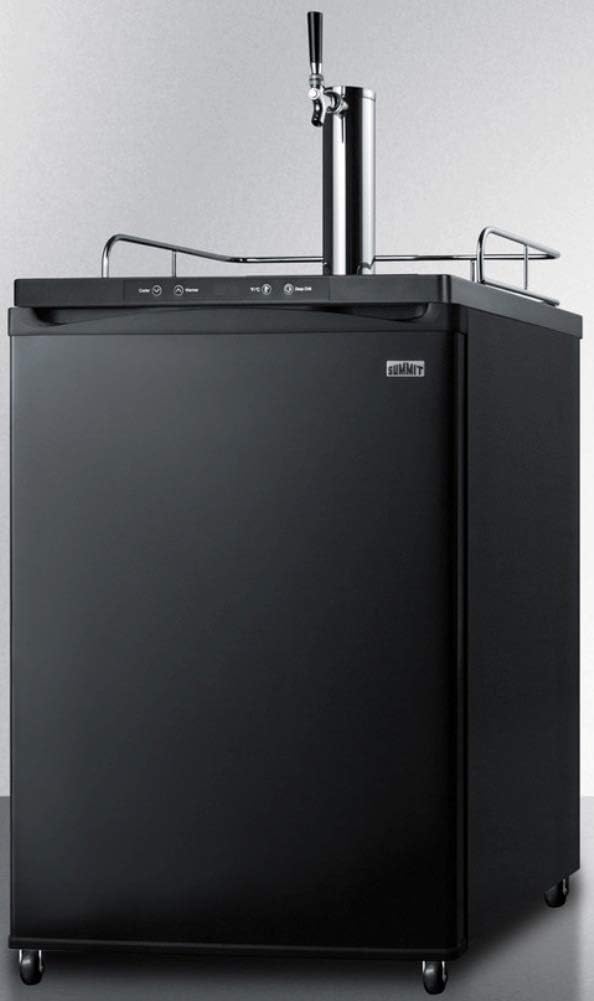 Summit SBC635MWKD 24"" Freestanding Wine Keg Dispenser with Complete Tap Kit Automatic Defrost Digital Thermostat Casters Top Rail Guard in Black
