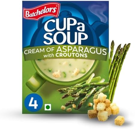 Batchelors Cup a Soup Cream of Asparagus with Croutons, 117g (4 Sachets) | Instant Asparagus Soup | Creamy Vegetable Soup | Low Fat Vegetarian | Just Add Hot Water