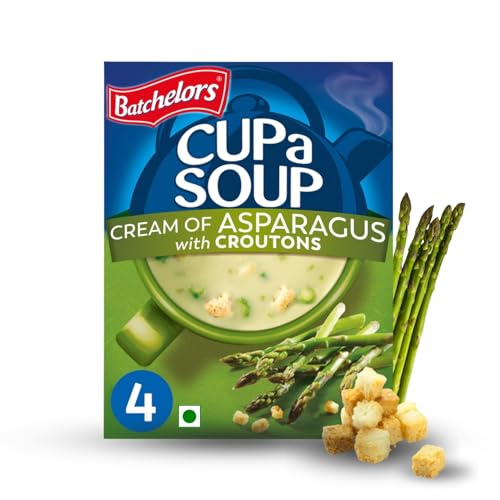 Image of Batchelors Cup a Soup Cream of Asparagus with Croutons, 117g (4 Sachets) | Instant Asparagus Soup | Creamy Vegetable Soup | Low Fat Vegetarian | Just Add Hot Water