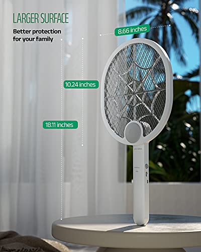 Buzbug 2 In 1 Bug Zapper Racket, High Voltage Foldable Electric Fly Swatter, Type-C Rechargeable Fly Zapper For Indoor And Outdoor, Large Surface Electric Mosquito Swatter With 3-Layer Dense Mesh #TOP6