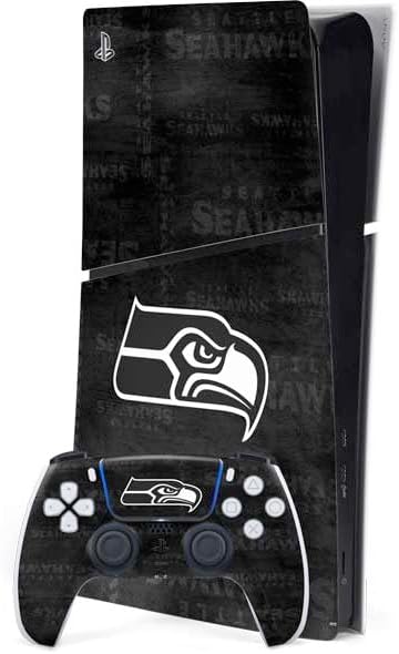Skinit Decal Gaming Skin Compatible with PS5 Slim Digital Edition Bundle - Officially Licensed NFL Seattle Seahawks Black & White Design