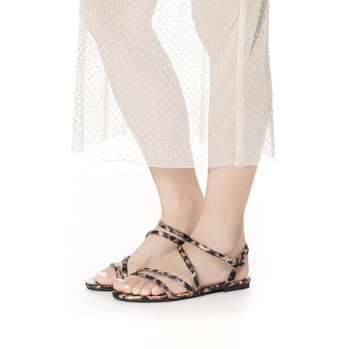 Image of Mtzyoa Women Flat Sandals Dressy Strappy Gladiator Summer Ankle Strap Nude Open Toe Comfortable Wedding Casual Leather Ladies Party Trendy Vacation