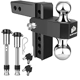 METOWARE Adjustable Trailer Hitch - Aluminum Drop Hitch Fits 2-Inch Receiver - Heavy Duty Trailer Hitch with 6-Inch Drop/Rise for Truck (12,500 LBS GTW), Double Stainless Steel Hitch Lock(Black)