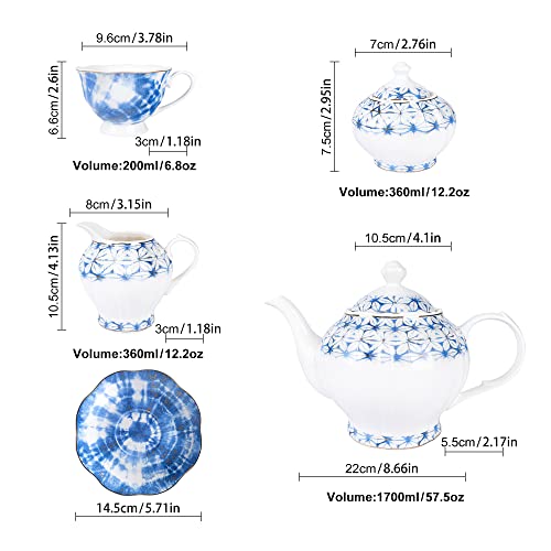 Fanquare 21-Piece Vintage Porcelain Tea Sets Of 6, Blue Cup Set With Spoon, Tea Party Set For Adults #TOP6