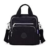 Estwell Schultertasche Damen Wasserdicht Nylon Kleiner Rucksack Mode Handtasche Mädchen Schulrucksäcke Multifunktion Umhängetasche für Reise Schule Einkauf, Schwarz