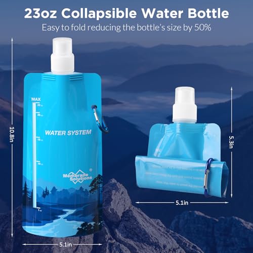 Membrane Solutions Collapsible Water Bottle 23oz, Foldable Pouch Water Bottle with Carabiner, BPA-Free, Leakproof for Traveling Camping Hiking Cycling Yoga Sports Outdoor Essentials 4 Pack