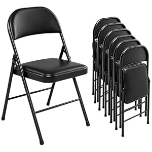 EcoBend Klappstuhl 6er Set, Gästestuhl mit PU-Leder & Polsterung, Stabiler Metallrahmen, Leicht & Platzsparend, für Zuhause, Büro, Esszimmer, Empfang, Terrasse (6, schwarz)