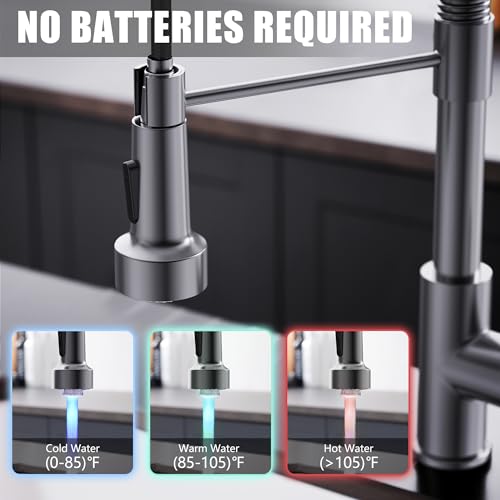 Image of GIMILI Black Stainless Kitchen Faucet with Pull Down Sprayer Single Hole Stainless Steel LED Faucet, Suitable for Farmhouses, RV, Laundry Room, Outdoor, and Campers. Llave para fregadero de cocina