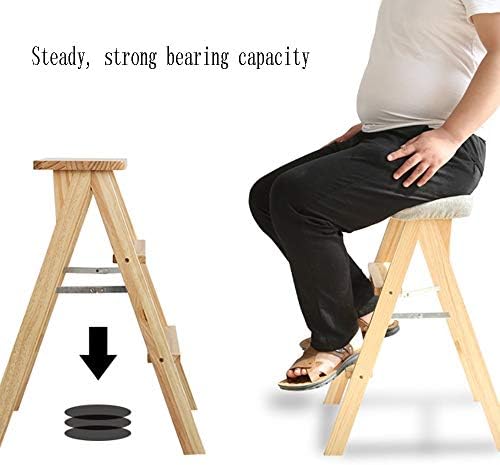 Folding Solid Wood Barstool Ladder Chair - 3-Step Multifunctional Stool for Kitchen, Office, Pub, Café - Green Portable Step Stool for Easy Access and Storage