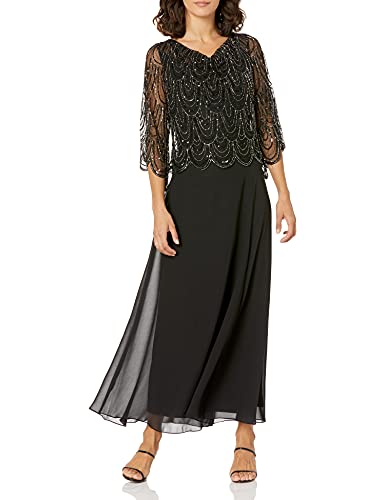 image for J Kara womens Petite 3/4 Scallop Beaded Pop Over Gown Special Occasion