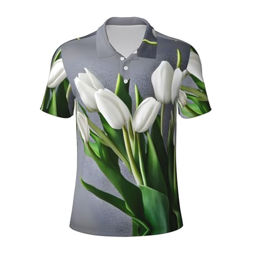 Polo à manches courtes pour homme respirant à motif fleurs pour le sport en plein air et la gym