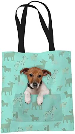 Jack Russell Terrier Gifts for Dog Lovers Owners - Reusable Shopper Shoulder Tote Bags - Cloth Fabric Gift Bag with Dogs