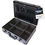 HMF Alu Werkzeugkoffer leer mit 17 Einsteckfächern für Werkzeug, große Werkzeugkiste mit verstellbarer Facheinteilung | 46 x 33 x 15 cm | Anthrazit-Schwarz