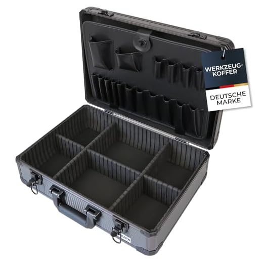 HMF 14601-02 Alu Werkzeugkoffer leer, verstellbare Facheinteilung, 46 x 15 x 33 cm