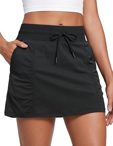 CRZ YOGA Lightweight High Waisted Skirts for Women Golf Casual Athletic Drawstring Skort with Side Pockets Black Small