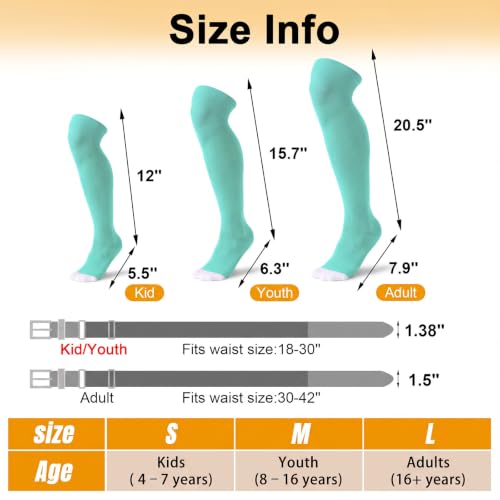 Image of XZQTIVE Baseball Socks and Belt Combo,Over the Knee Softball Socks and Belt,Knee High Football Socks for Kids Youth Adults