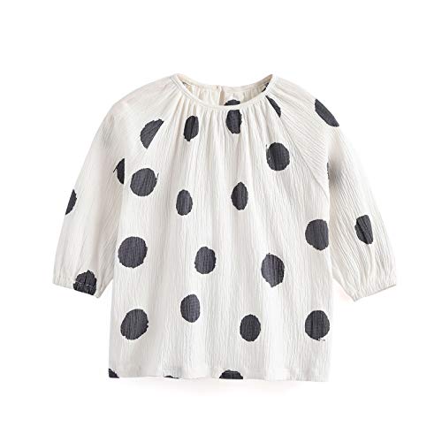 Aimama Toddler Girls Long Sleeve Cotton T-Shirt Summer Dot Printed Round Neck Infant Girls Tops Clothes White Tee for 3 year old