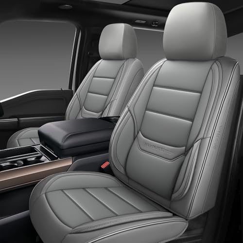 NS YOLO Leather Car Seat Covers Front Pair,Universal Fit for Most Cars,SUVs and Sedans,Waterproof Luxury Leatherette Cushions, 2 Car Seat Protectors (Grey, Front Pair-2 Seats(Driver and Passenger))