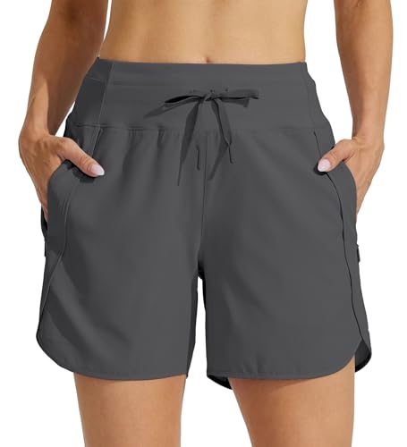 Willit Women's Athletic Running Shorts 5" Quick Dry Workout Hiking High Waisted Active Gym Exercise Zipper Pocket Dark Grey L by Willit - Image 3