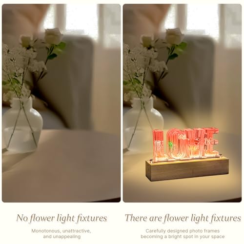 Image of Floral Letter LED Night Light: Resin Dried FlowerLetters Lamp with USB - Handmade Pressed Flower Nightlight Unique Customized Gift for Home Decoration (Pink, 1)