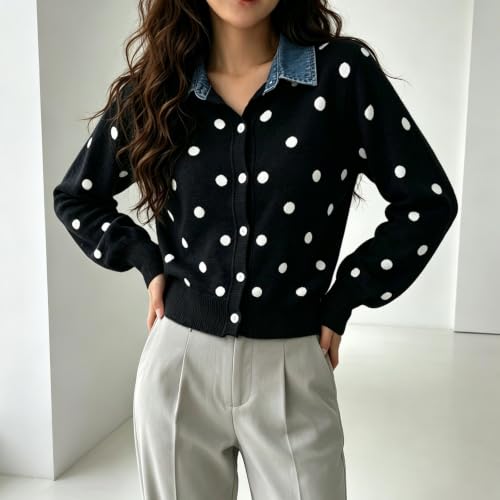 Cropped Cardigan for Women Crew Neck Polka Dot Sweater Fall Clothes - image 2