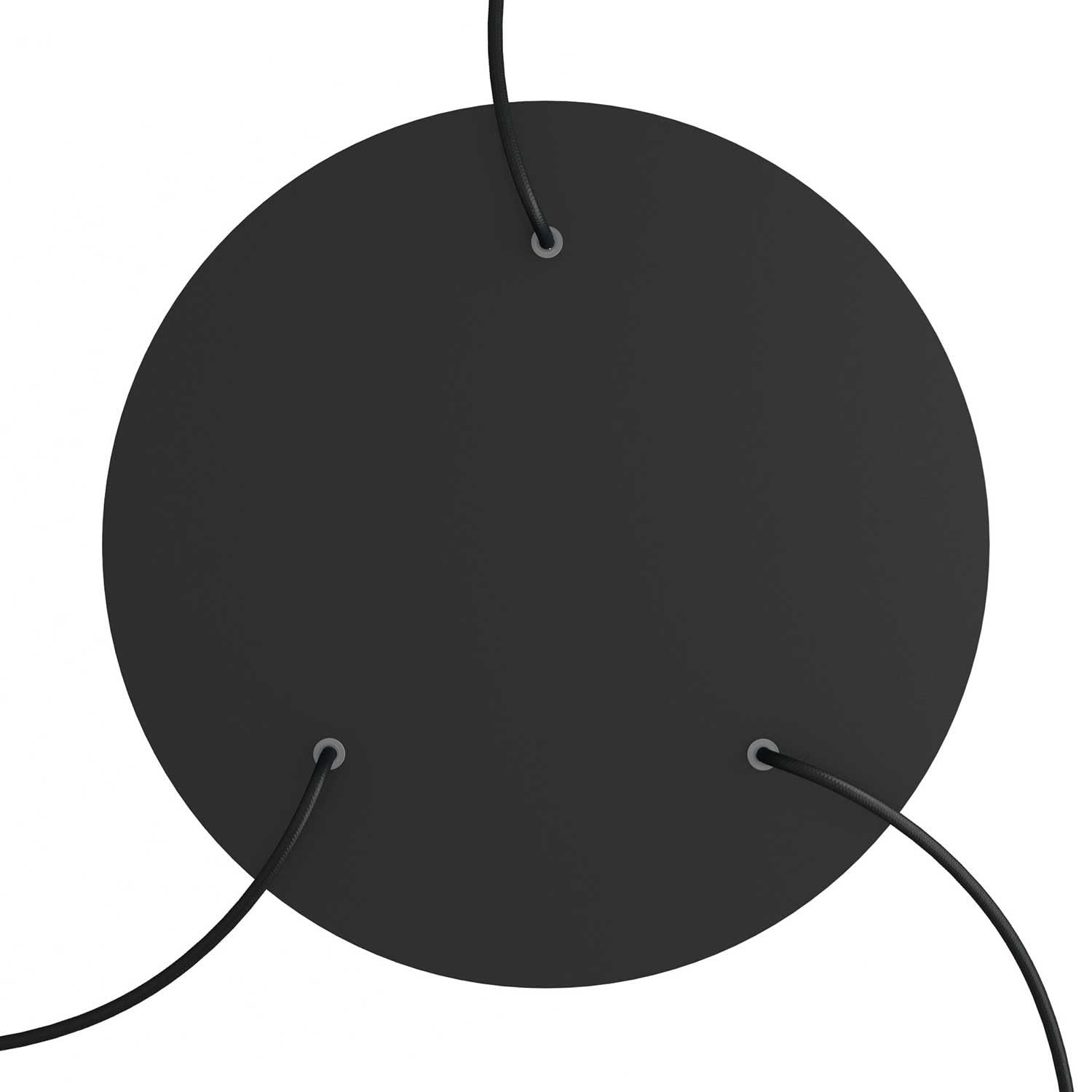 creative cables Rosone XXL rotondo nero linea Rose-One (serracavo conico, dibond nero opaco, 3 fori e 4 fori laterali) – Per lampadari e sospensioni multiple