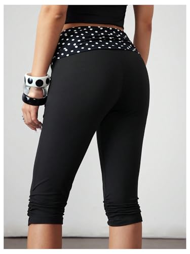 WDIRARA Women's Polka Dots Ruched Skinny Pants Vintage Elastic Waist Capris Pants3