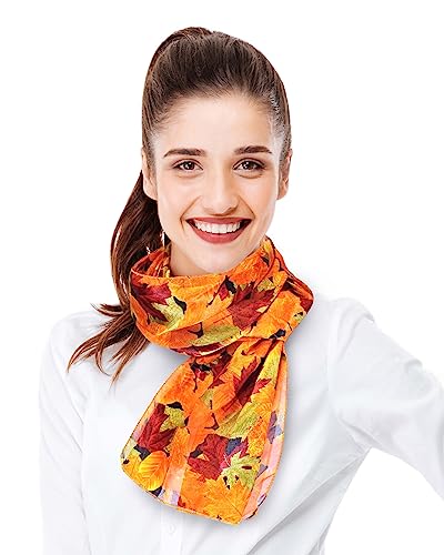 CBC Crown Autumn Fall Leaves Leaf Pattern Silky Feel Scarf 13"x60" or 35"x35"4
