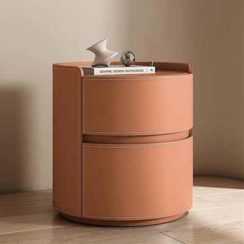 Table de chevet ronde bois massif orange 40 cm avec 2 tiroirs de chambre