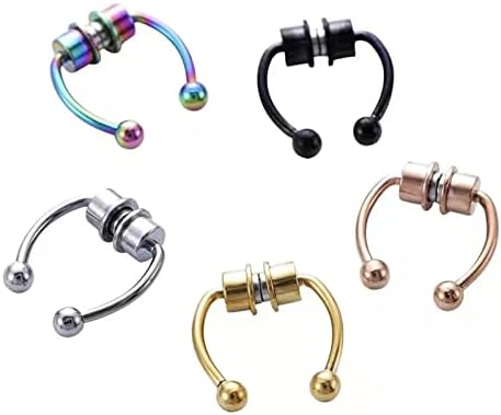 5 Pcs Magnetic Septum Fake Nose Ring, Reusable Fake Septum Fake Nose Ring Fake Piercings Clip Nose Septum Rings Magnetic Nose Rings for Women Men Fashion Accessories