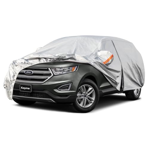 Kayme 6 Layers SUV Car Cover Custom Fit for Ford Edge（2013-2025） Waterproof All Weather for Automobiles, Outdoor Full Cover Rain Sun UV Protection.Silver