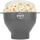 POPCO Silicone Microwave Popcorn Popper with Handles, Silicone Popcorn Maker, Collapsible Bowl and Dishwasher Safe - 15 Colors Available (Gray)