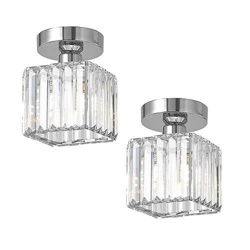 Image of Modern Crystal 2 Pack Ceiling Lights Chrome Semi Flush Mount Chandelier