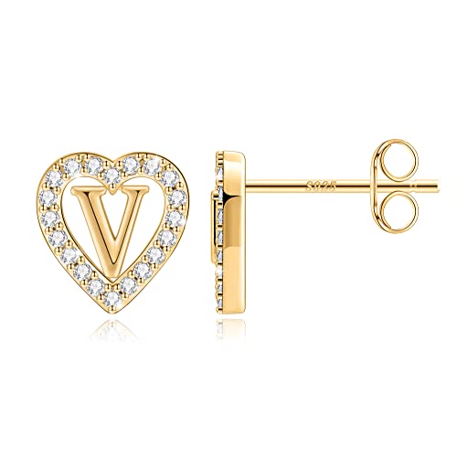 Image of Anoup Heart Initial Earrings for Girls Gifts - S925 Sterling Silver Post CZ Hypoallergenic Stud Initial Earrings for Women Teen Girls Birthday Gifts for Kids Jewelry