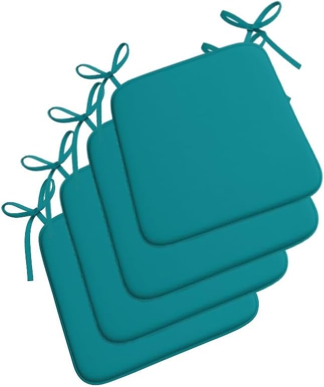 Chair Seat Pads with Ties 38x38x3cm Memory Foam Seat Cushion Non Slip Chair Pad for Dining Chairs Kitchen Office Garden Outdoor Indoor Seat Cushions Square Chair Cushion (Teal, Set of 4)