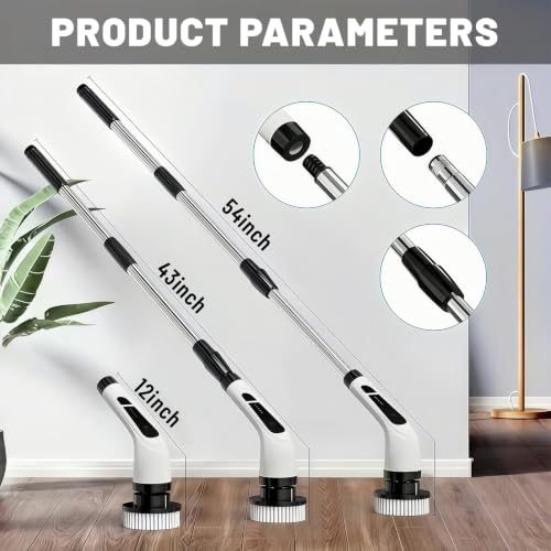 Image of Electric Spin Scrubber- Ditch the Scrubbing! Long Handle Shower Scrubber with 9 Replaceable Heads - 2 Speed Cordless Brush Ensures Long Battery Life, Modern Design! (Black)