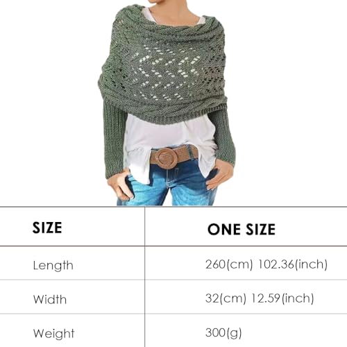 Image of Knitted Cable Wrap for Women Multifunctional Scarf with Sleeves Crochet Sweater Scarf with Sleeves