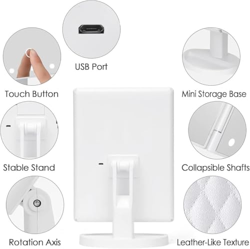 Image of KREZON Portable Folding Makeup Mirror with Storage Compartments and Led Light for Girls Women at Home, Trifold Vanity Mirror with Lights Dressing Table Tabletop