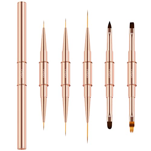 Doppelseitiges Acryl-Nagelkunstpinsel-Set - 5-teiliges doppelseitiges Nagelpinsel für Nail Art Gel Builder Pinsel Nail Art Tools Liner Pinsel 3D Nail Art Pinsel für Salon Home DIY Maniküre (Roségold) Cover