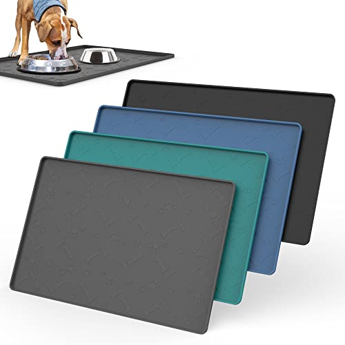 Iyyi Cat Food Mat, Silicone Pet Food Mat For Floor, Waterproof Non Slip Pet Feeding Mat, Raised Edge Cat Bowl Mat To Stop Food Spills And Water Messes (Gray+L) #TOP4