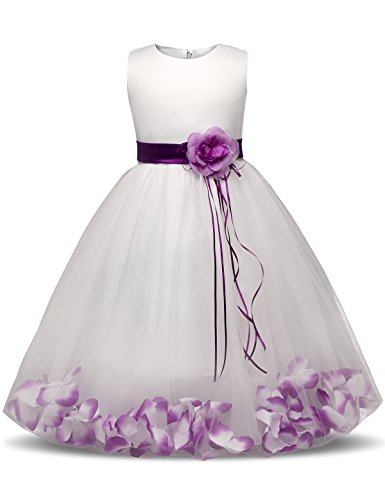 NNJXD Girl Tutu Flower Petals Bow Bridal Dress for Toddler Girl Size 6-7 Years Big Purple