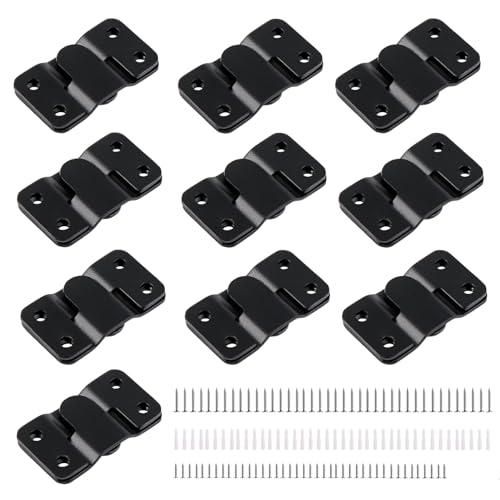 Image of [10 Pairs Large] Interlocking Flush Mount Brackets, Stainless Steel Heavy Picture Hanging Hardware, Hanging Buckle Wall Hanger, Frame Hooks for Showdow Box, Jersey Frame Display Case (Black)