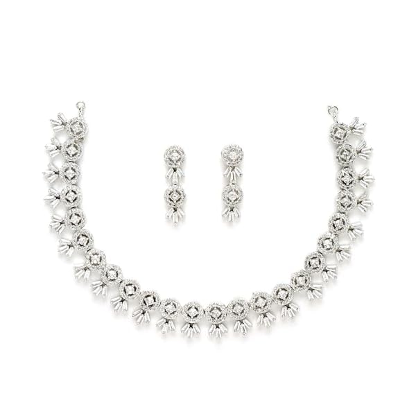 ZENEME Women American Diamond Studded Necklace With Earring Detailing Jewellery Set For Women and Girl