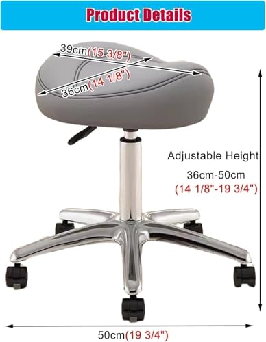 Image of Adjustable Saddle Stool - 360 Swivel Rolling Chair with PU Wheels & Metal Base - for Dental Hygienists,(Light Gray)