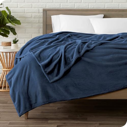 Image of HOMEKART Premium Flannel Fleece Blanket for Single Bed, Super Soft Plush Lightweight All Season Blanket, Solid Cozy Bed Throw for Bedroom, Sofa, Couch, Travel & Camping, 152 x 228 cm (Dark Blue)